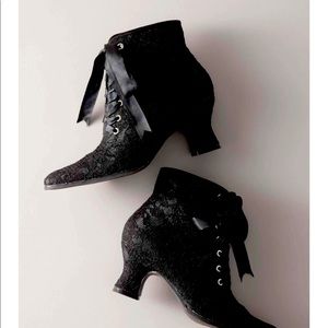 Girls black lace boots